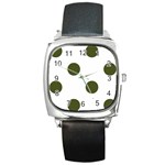 Polka Dots - Army Green on White Square Metal Watch
