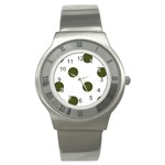 Polka Dots - Army Green on White Stainless Steel Watch