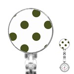 Polka Dots - Army Green on White Stainless Steel Nurses Watch