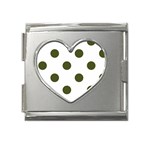 Polka Dots - Army Green on White Mega Link Heart Italian Charm (18mm)