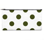 Polka Dots - Army Green on White Pencil Case