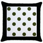 Polka Dots - Army Green on White Throw Pillow Case (Black)