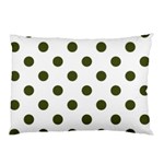 Polka Dots - Army Green on White Pillow Case (One Side)