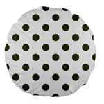 Polka Dots - Army Green on White Large 18  Premium Round Cushion