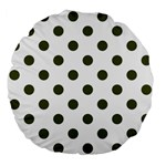 Polka Dots - Army Green on White Large 18  Premium Flano Round Cushion