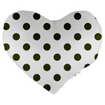 Polka Dots - Army Green on White Large 19  Premium Heart Shape Cushion