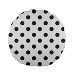 Polka Dots - Army Green on White Standard 15  Premium Flano Round Cushion