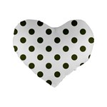Polka Dots - Army Green on White Standard 16  Premium Heart Shape Cushion