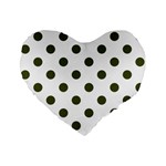 Polka Dots - Army Green on White Standard 16  Premium Flano Heart Shape Cushion