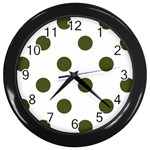 Polka Dots - Army Green on White Wall Clock (Black)