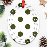 Polka Dots - Army Green on White Oval Filigree Ornament (Two Sides)