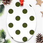 Polka Dots - Army Green on White Oval Ornament (Two Sides)