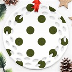 Polka Dots - Army Green on White Round Filigree Ornament (Two Sides)