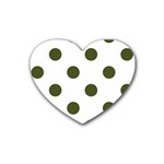 Polka Dots - Army Green on White Rubber Coaster (Heart)