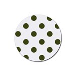 Polka Dots - Army Green on White Rubber Coaster (Round)