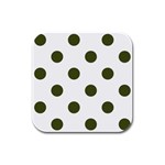 Polka Dots - Army Green on White Rubber Square Coaster (4 pack)