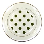 Polka Dots - Army Green on White Porcelain Plate