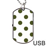 Polka Dots - Army Green on White Dog Tag USB Flash (One Side)
