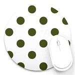 Polka Dots - Army Green on White Round Mousepad
