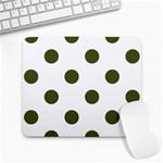 Polka Dots - Army Green on White Large Mousepad
