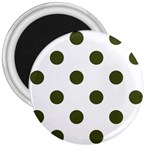 Polka Dots - Army Green on White 3  Magnet