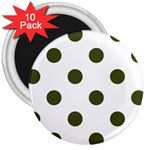 Polka Dots - Army Green on White 3  Magnet (10 pack)