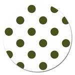 Polka Dots - Army Green on White Magnet 5  (Round)