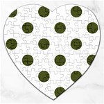 Polka Dots - Army Green on White Jigsaw Puzzle (Heart)