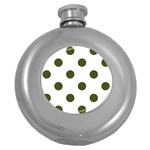 Polka Dots - Army Green on White Hip Flask (5 oz)