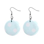 Polka Dots - White on Bubbles Cyan 1  Button Earrings