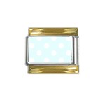 Polka Dots - White on Bubbles Cyan Gold Trim Italian Charm (9mm)