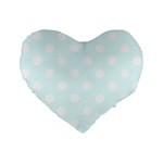 Polka Dots - White on Bubbles Cyan Standard 16  Premium Flano Heart Shape Cushion