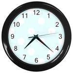 Polka Dots - White on Bubbles Cyan Wall Clock (Black)