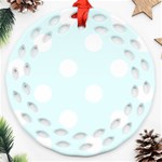 Polka Dots - White on Bubbles Cyan Round Filigree Ornament (Two Sides)
