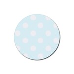 Polka Dots - White on Bubbles Cyan Rubber Coaster (Round)