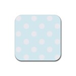 Polka Dots - White on Bubbles Cyan Rubber Coaster (Square)