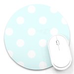 Polka Dots - White on Bubbles Cyan Round Mousepad