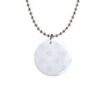 Polka Dots - Bubbles Cyan on White 1  Button Necklace