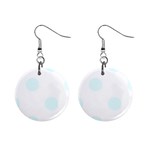 Polka Dots - Bubbles Cyan on White 1  Button Earrings