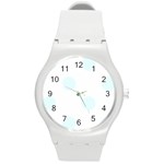 Polka Dots - Bubbles Cyan on White Round Plastic Sport Watch (M)