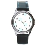 Polka Dots - Bubbles Cyan on White Round Metal Watch