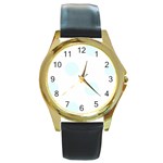 Polka Dots - Bubbles Cyan on White Round Gold Metal Watch