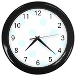 Polka Dots - Bubbles Cyan on White Wall Clock (Black)
