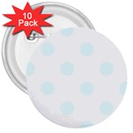 Polka Dots - Bubbles Cyan on White 3  Button (10 pack)