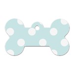 Polka Dots - White on Light Cyan Dog Tag Bone (One Side)
