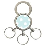 Polka Dots - White on Light Cyan 3-Ring Key Chain