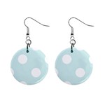 Polka Dots - White on Light Cyan 1  Button Earrings