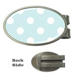 Polka Dots - White on Light Cyan Money Clip (Oval)