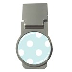 Polka Dots - White on Light Cyan Money Clip (Round)