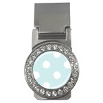 Polka Dots - White on Light Cyan Money Clip (CZ)